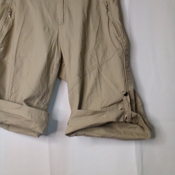 Danskin Now Bermuda Shorts Women S Roll Tab Hem Zip Pocket Khaki Tan - Picture 6 of 15